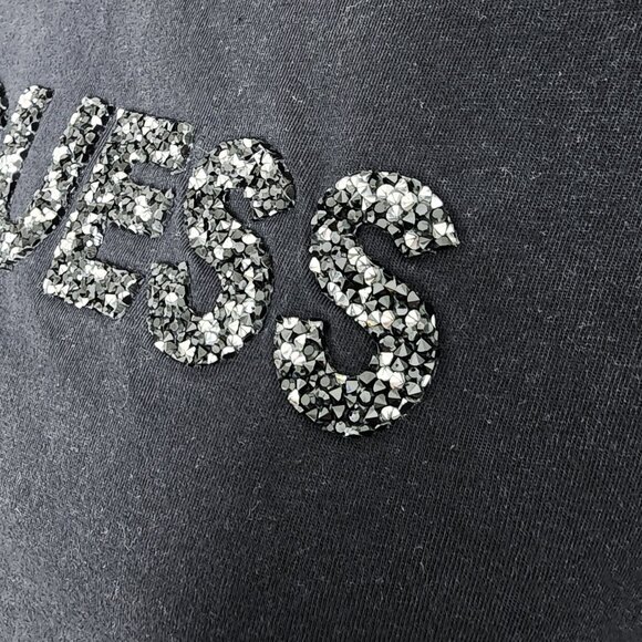 GUESS Black Skull Shirt with Rhinestone Studded Details Top Blouse - Picture 3 of 8